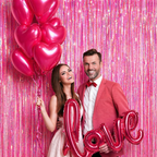 Iridescent Pink Backdrop Curtain - 3.2x8 Feet, Pack of 2 | Foil Streamers for Girls Party Decorations | Graduation Decorations 2025 | Easter Decorations | Bachelorette Party Decoration