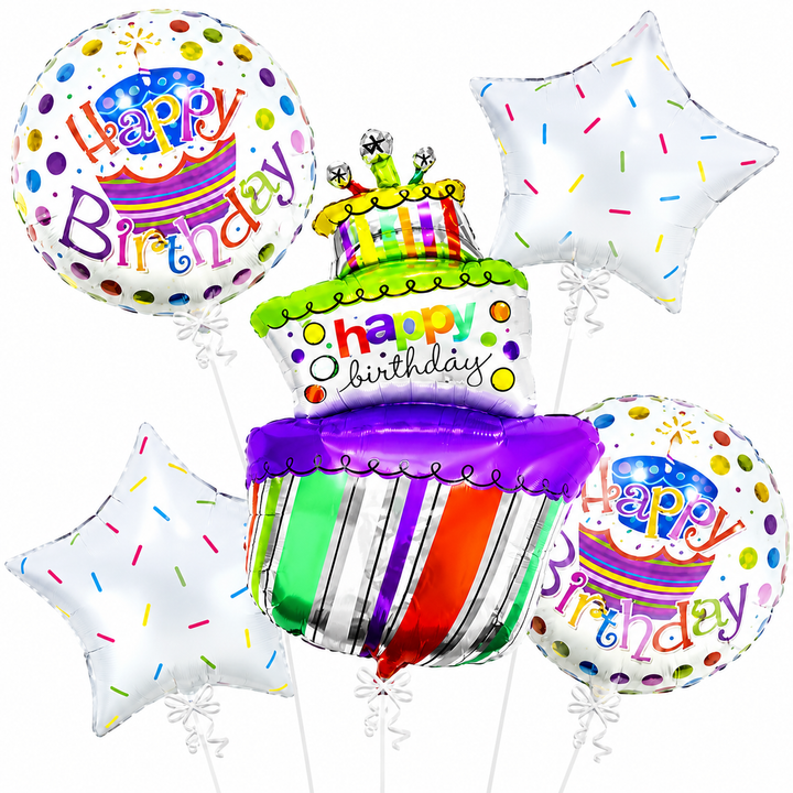 Birthday Cake Theme 5 Pcs Foil Balloon Set – Decorative Balloons for Party Decorations