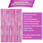 Iridescent Pink Backdrop Curtain - 3.2x8 Feet, Pack of 2 | Foil Streamers for Girls Party Decorations | Graduation Decorations 2025 | Easter Decorations | Bachelorette Party Decoration