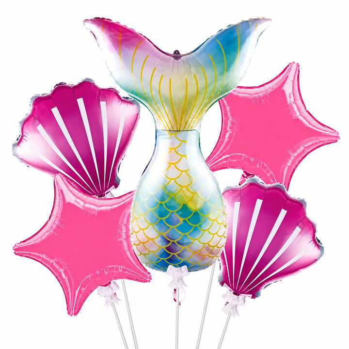 Mermaid Tale Theme 5 Pcs Foil Balloon Set – Decorative Balloons for Party Decorations