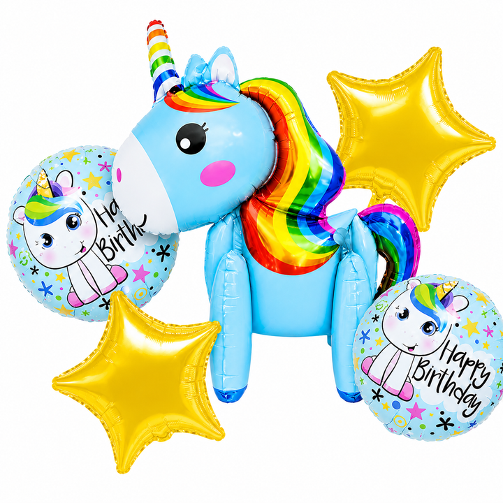 Blue Unicorn Theme 5 Pcs Foil Balloon Set – Decorative Balloons for Party Decorations