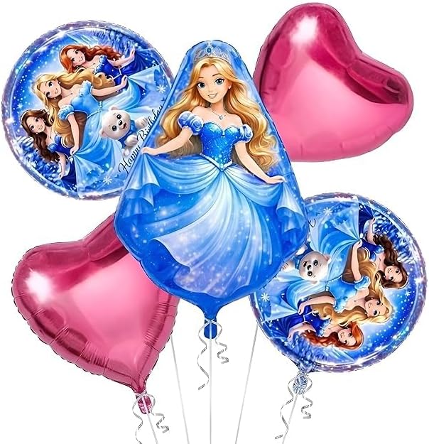 Princess Theme 5 Pcs Foil Balloon Set – Decorative Balloons for Party Decorations