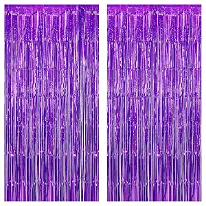 Purple Foil Fringe Curtain Backdrop for Party Decorations, 2 Pack