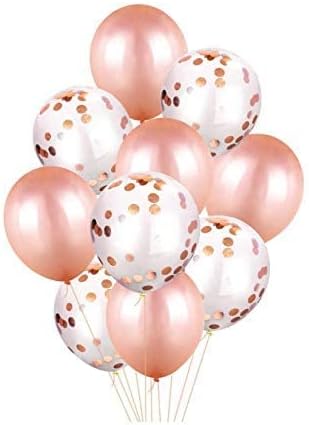 20 PCS Rose-Gold Confetti Balloons for Party 12 Inch Hazy Clear Balloon with and Metallic Latex Baby Shower Birthday Wedding Proposal Decoration Supply - Rose Gold