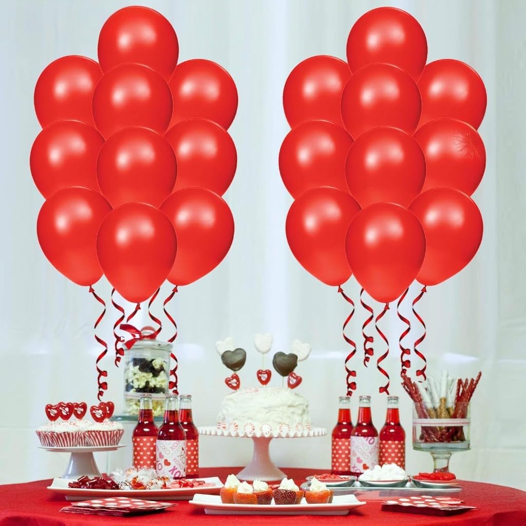 Red Latex Balloons Kit - Pack of 30 | Bright Red Balloons for Wedding Decorations | Chrome Latex Ruby Red Party Balloons for Birthday, Anniversary, Valentines Decoration, Proposal, Christmas
