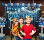 3Pcs Blue Foil Fringe Curtain, Foil Metallic Fringe Shimmer Backdrop Curtains for Birthday Party Decorations | Blue Birthday Curtains for Baby Shower - 1x2m