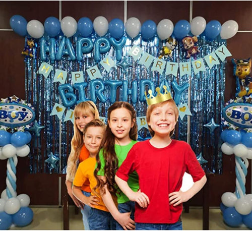 3Pcs Blue Foil Fringe Curtain, Foil Metallic Fringe Shimmer Backdrop Curtains for Birthday Party Decorations | Blue Birthday Curtains for Baby Shower - 1x2m