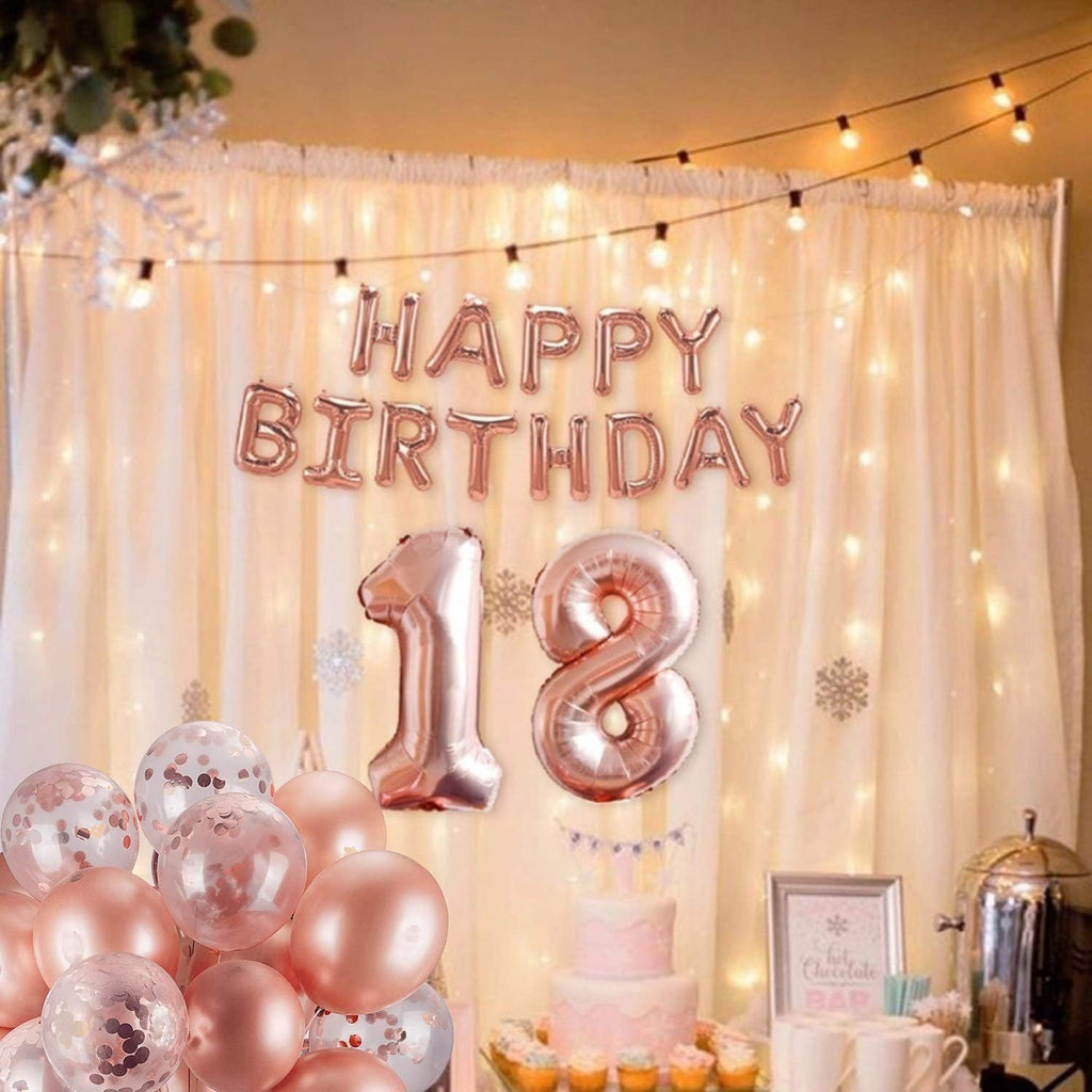Happy Birthday Decoration Set – Rose Gold | 13pcs Letter 2pcs Star Foil, 4pcs Confetti, 11pcs Latex – Party Supplies for Birthday Celebrations