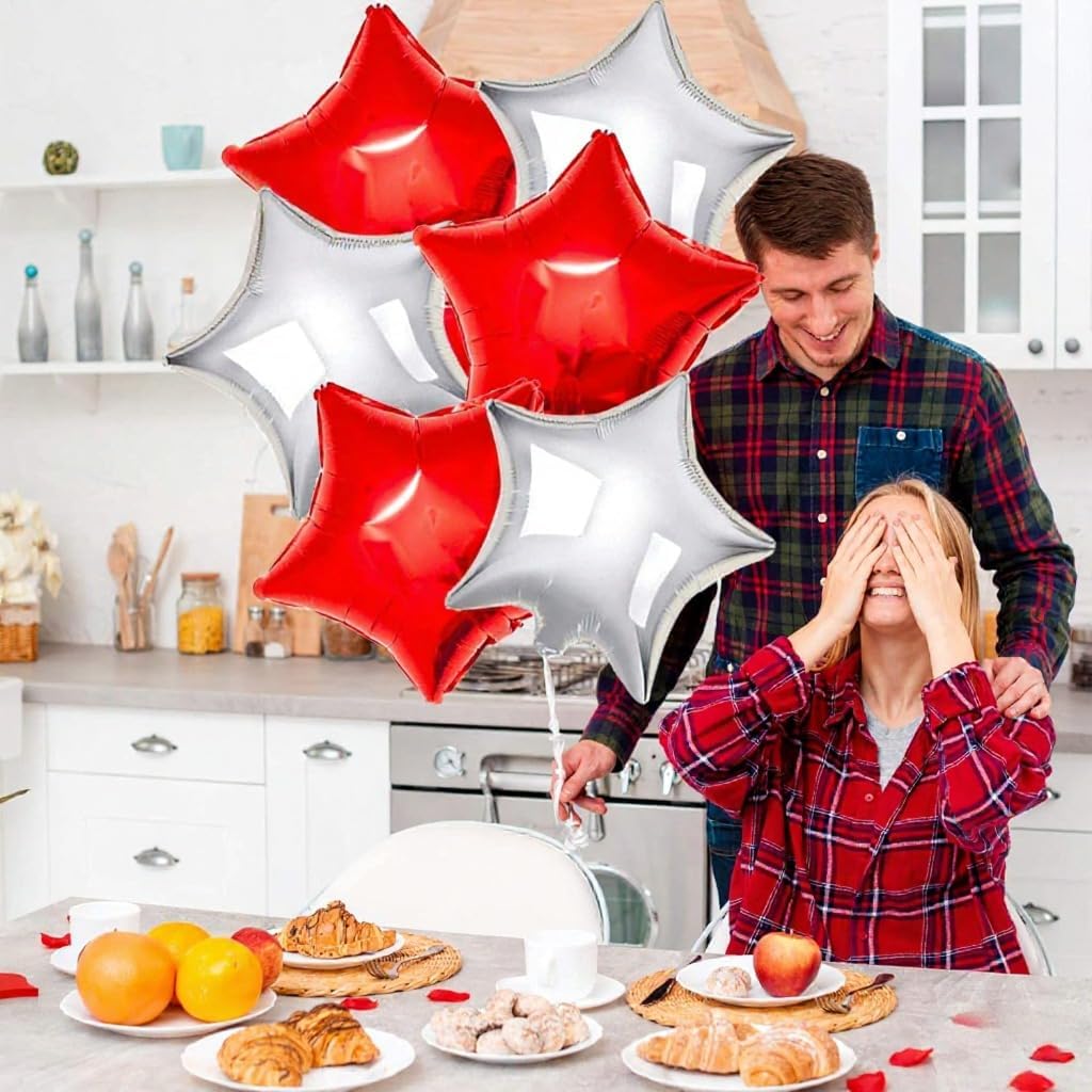 Silver Star Foil Balloon Set – 6 Pack | 18 Inch Star-Shaped Silver Balloons Metallic Silver Balloons for Party Decorations | Perfect, Weddings, Anniversaries,