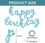 Cursive Happy Birthday Banner Balloons – Foil Letter Balloons Blue – Happy Birthday Sign – Birthday Party Decoration for Boys, Girls, Men & Women – Birthday Balloons