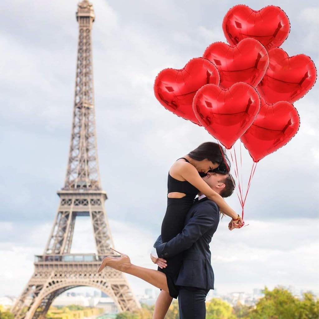 Shaped Foil Balloons Set - Pack of 6 | Helium Supported Romantic Love Balloon Kit | Red Heart Balloon for Wedding, Anniversary, Valentines Day, Proposal, Bridal Shower, Birthday Decorations