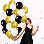 Gold and Black Party Balloons - Pack of 30, 12 Inch | White Latex Balloons | Gold Party Decorations | Birthday and Bachelorette Decorations | Bridal Shower, Wedding, Home and Office Decor Supplies Kit