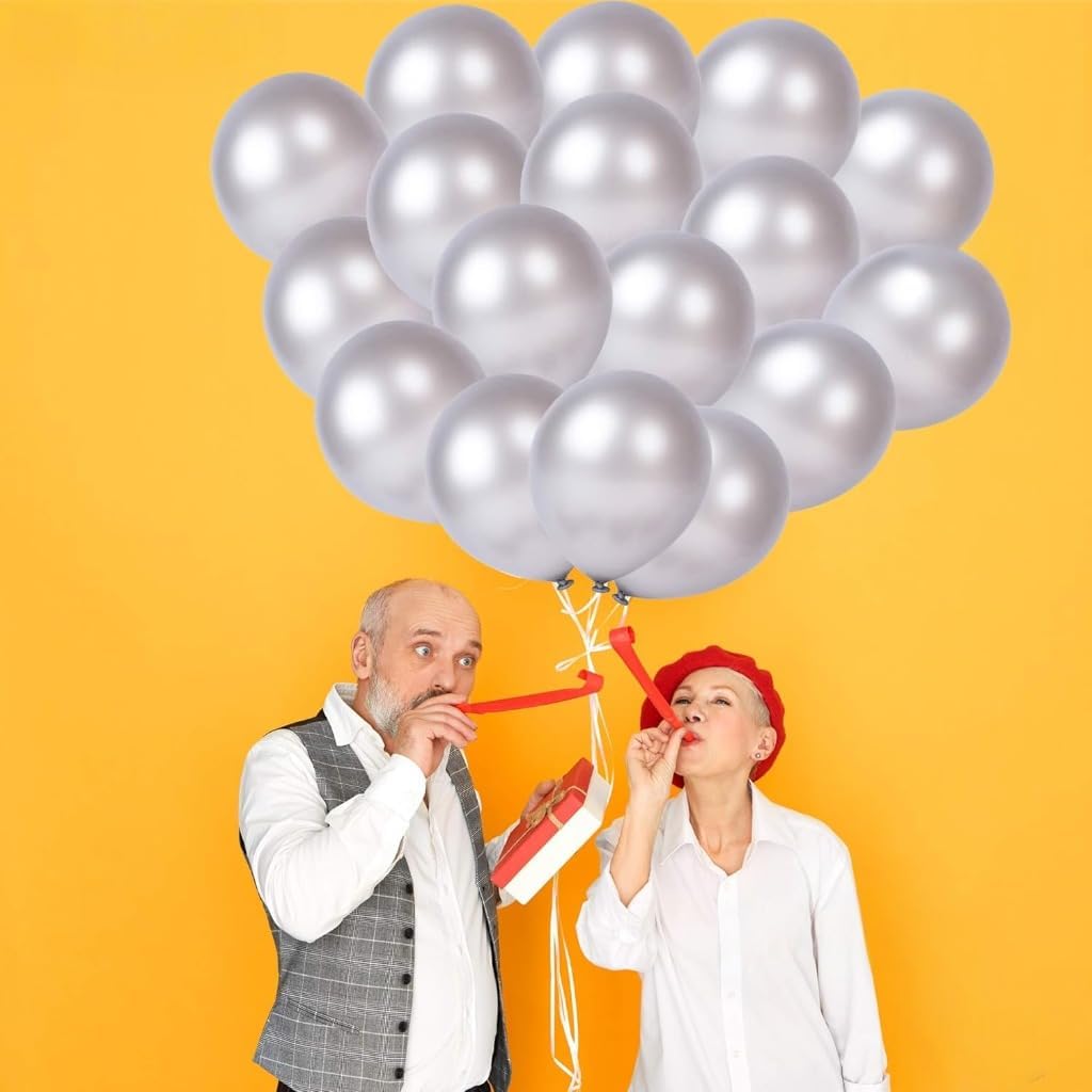 Silver Latex Balloons Kit - Pack of 30 | Silver Balloon for Arch Decoration | Shiny Silver Balloons for Graduation Decoration | Latex Balloons for Birthday, Bridal Baby Shower, Home, Office Decor