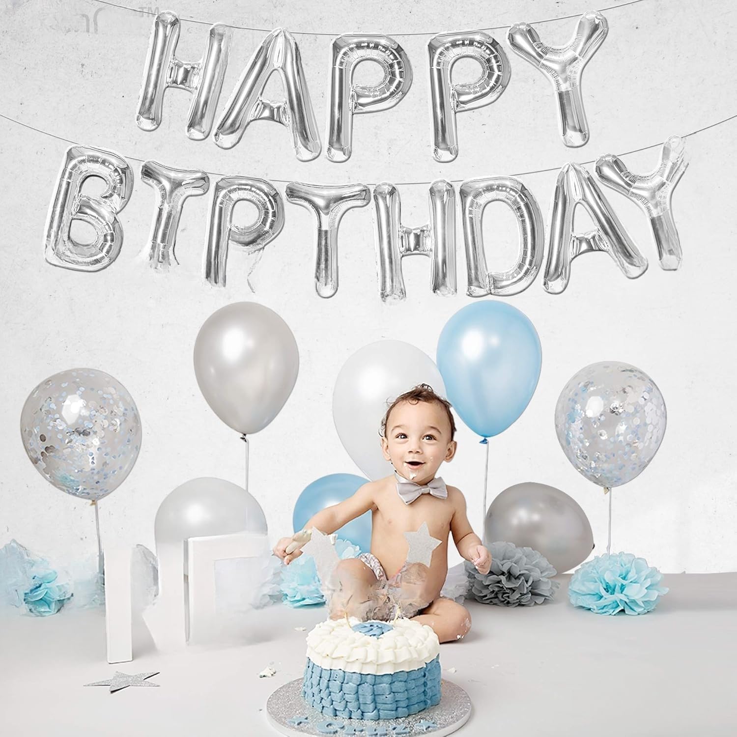 Silver Happy Birthday Balloons Banner - 16 Inch | Happy Birthday Sign Balloons for Happy Birthday Decorations | Happy Birthday Party Decoration | Happy Birthday Banner for Birthday Party Decoration