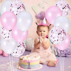 Pink and White Confetti Party Balloons Pack of 30 | Light Pink and White Confetti Latex Balloon Decorations Supplies | Great for Birthday Party Backdrop, Baby Bridal Shower, Wedding