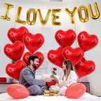 I Love You Balloons and Heart Balloons Kit – Pack of 28 – Valentine’s Day Decorations for Party – Includes 10 Red Heart-Shaped Foil Balloons (18 Inch)