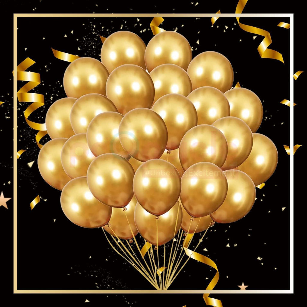 Golden Metallic Balloons for Decoration, Shiny Gold Latex Balloons for Birthday, Anniversary, Wedding, Baby Shower, Bachelorette, Festival Decor – Pack of 50