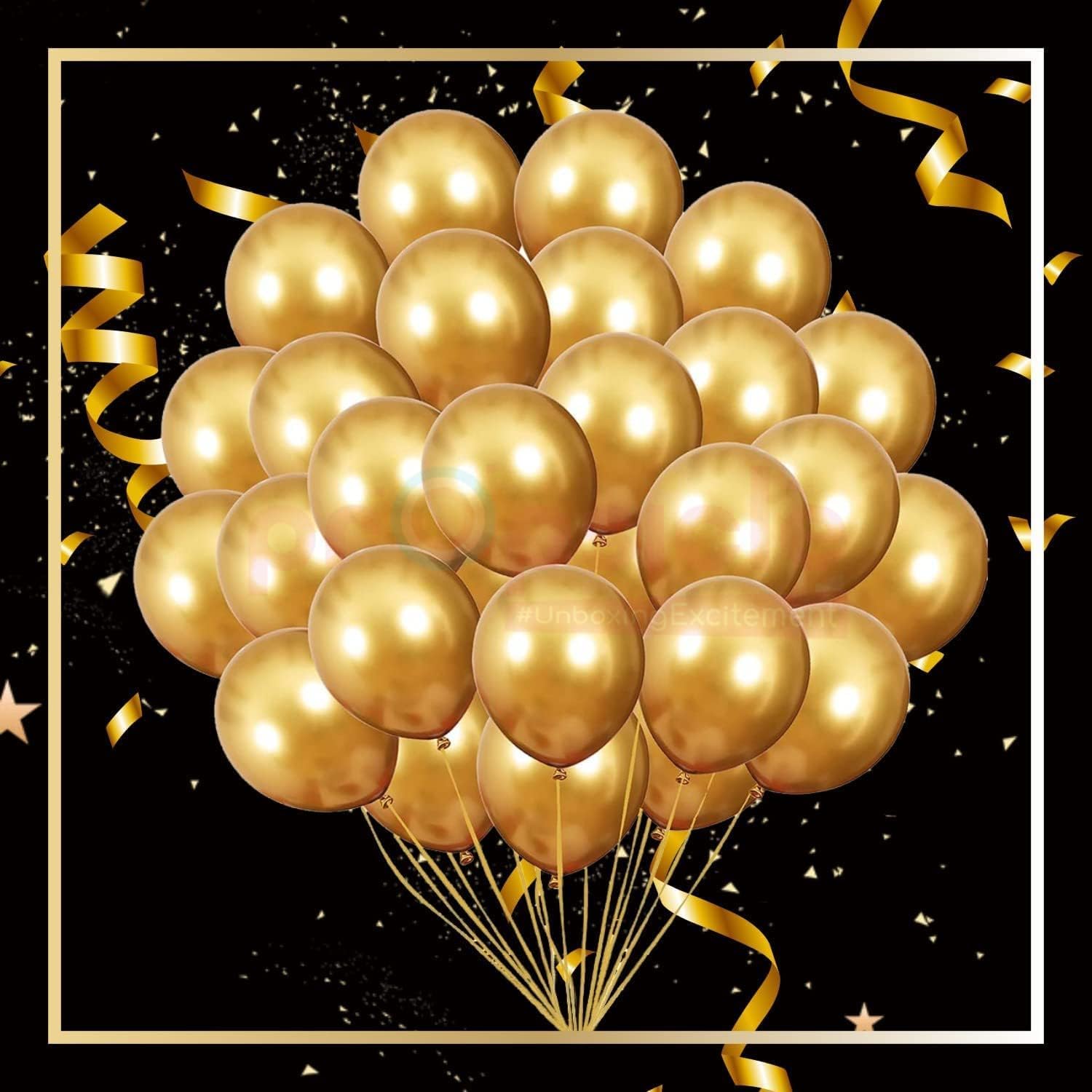 Golden Metallic Balloons for Decoration, Shiny Gold Latex Balloons for Birthday, Anniversary, Wedding, Baby Shower, Bachelorette, Festival Decor – Pack of 50