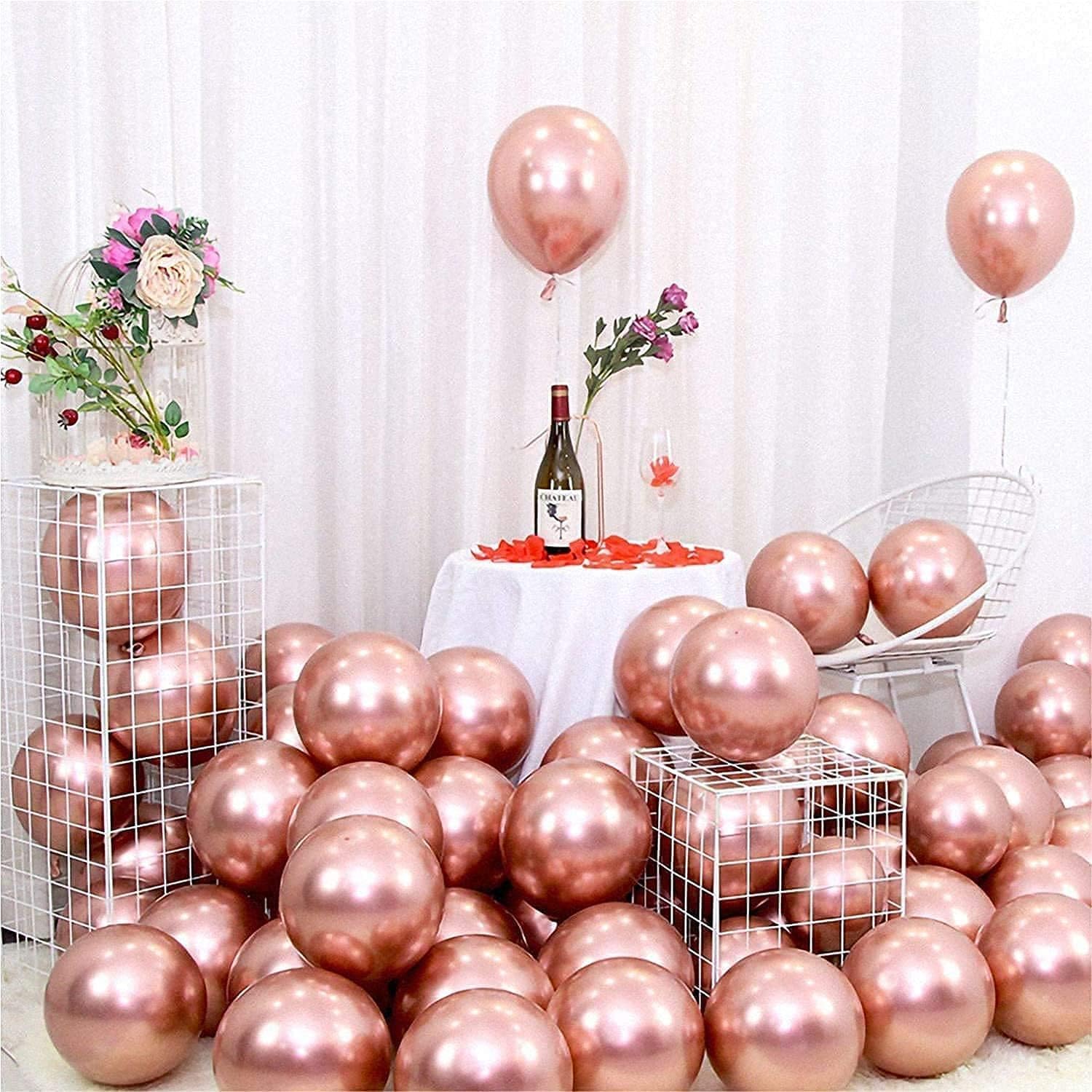 Rose Gold Metallic Balloons for Bachelorette Party Decoration, Birthday, Anniversary – Pack of 50