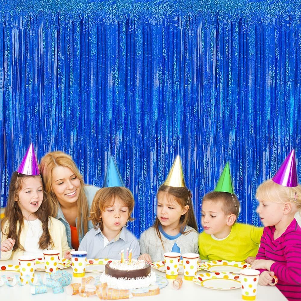 2 Packs – Royal Blue Metallic Tinsel Foil Fringe Curtains (3.2 ft x 6.6 ft) Perfect for photo booth props and backdrop decoration for birthdays, weddings, engagements, bridal showers, baby showers, ba