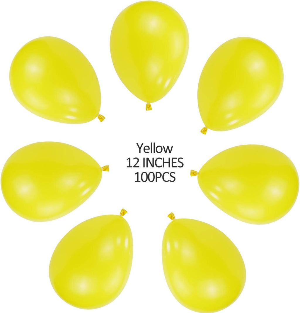 100 PCS 12 Inches Yellow Latex Balloons Large Thick Big Round Biodegradable Bulk Helium Gas or Air Inflated for Kids Birthday Graduation Wedding Party Halloween Christmas Decorations Supplies Favors