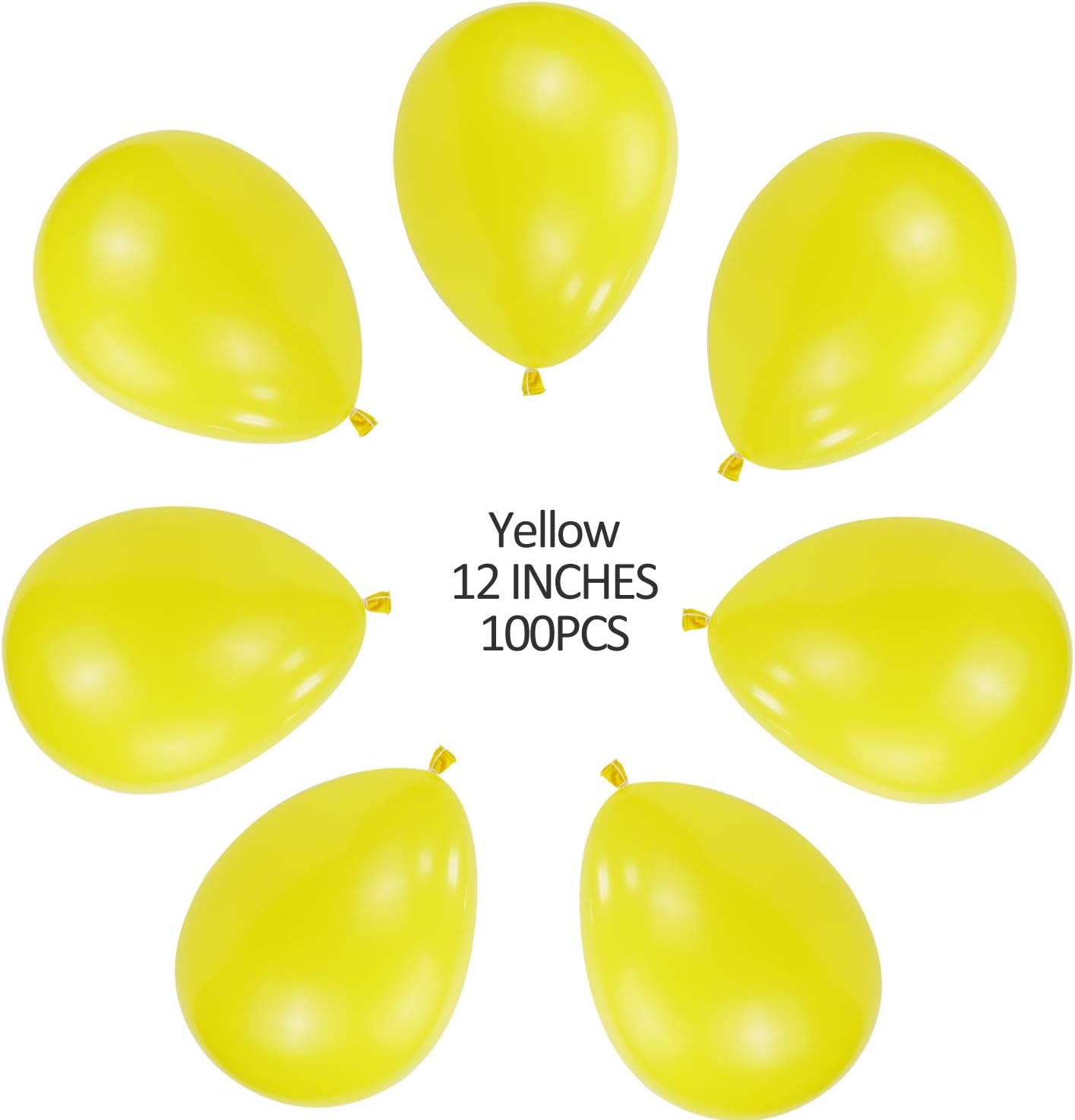 100 PCS 12 Inches Yellow Latex Balloons Large Thick Big Round Biodegradable Bulk Helium Gas or Air Inflated for Kids Birthday Graduation Wedding Party Halloween Christmas Decorations Supplies Favors
