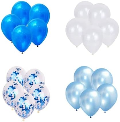 40PCS 12 inch Blue Latex Balloons Foil Confetti Balloons Decorative Balloons with 3pcs ribbon for Weddings Birthday Graduation Party Supplies (Blue)