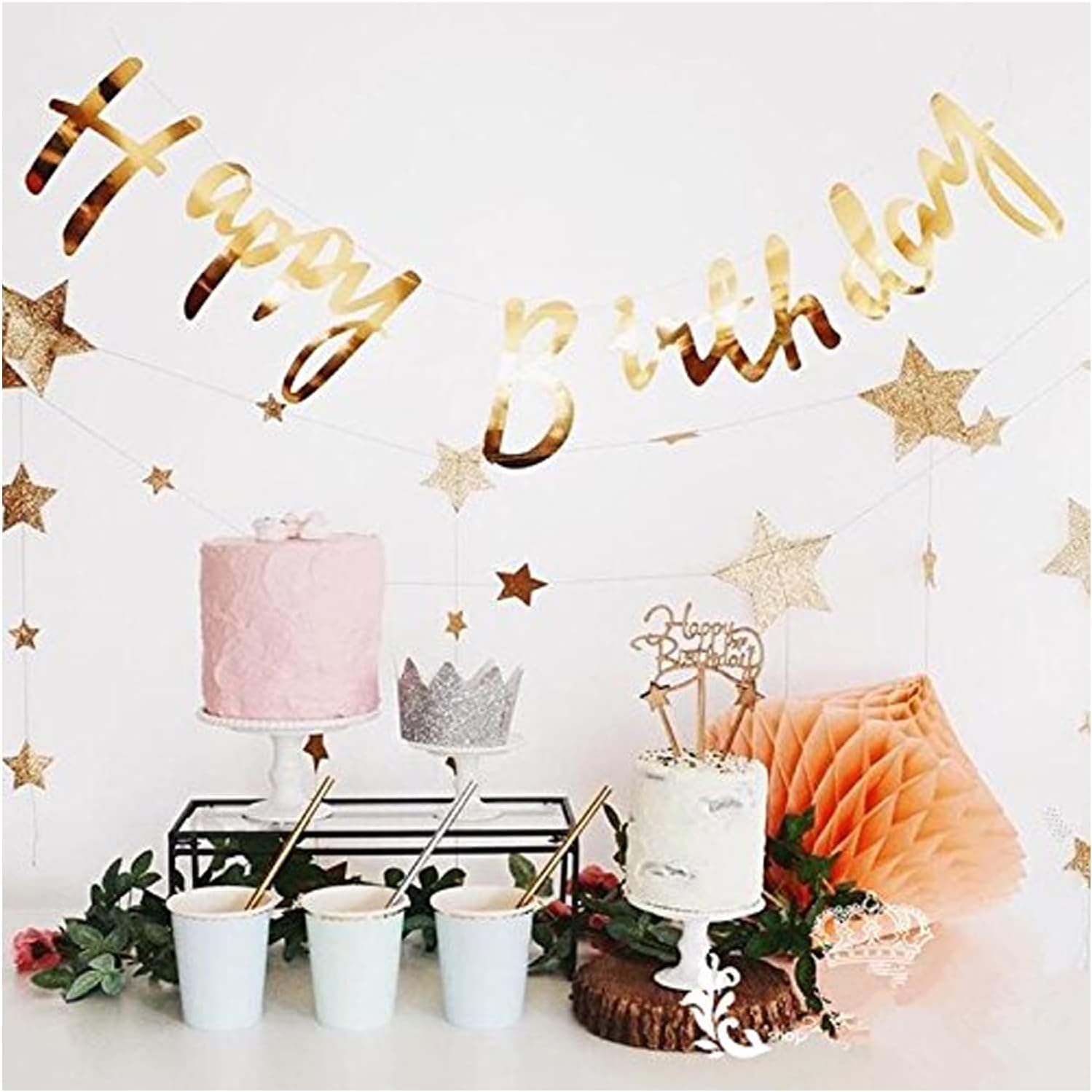 Gold Happy Birthday Banner – Cardstock, Reusable Metallic Birthday Sign for Wall Decoration - Birthday Party Decoration for Kids and Adults
