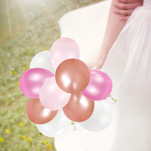 100 PCS 12” Pearlized 4 Assorted Colors Latex Balloons Pink Rose Gold White Large Big Round Thick Shiny Pearlescent Biodegradable Bulk Helium Gas Air Inflated Kids Birthday Party Decorations Supplies