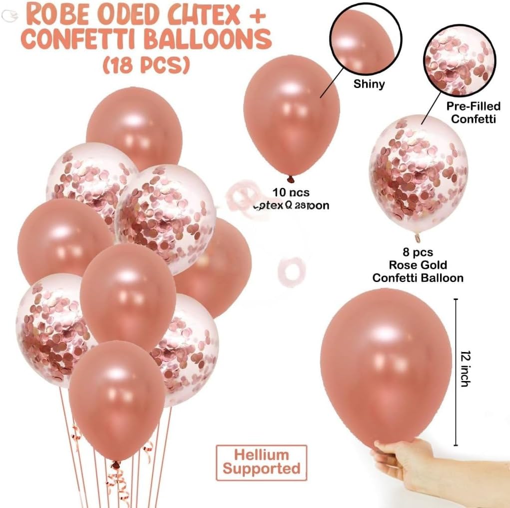 Pack of 18 Pcs Rose Gold Latex & Confetti Balloons for Birthday Decoration Items/Balloons for Birthday Party
