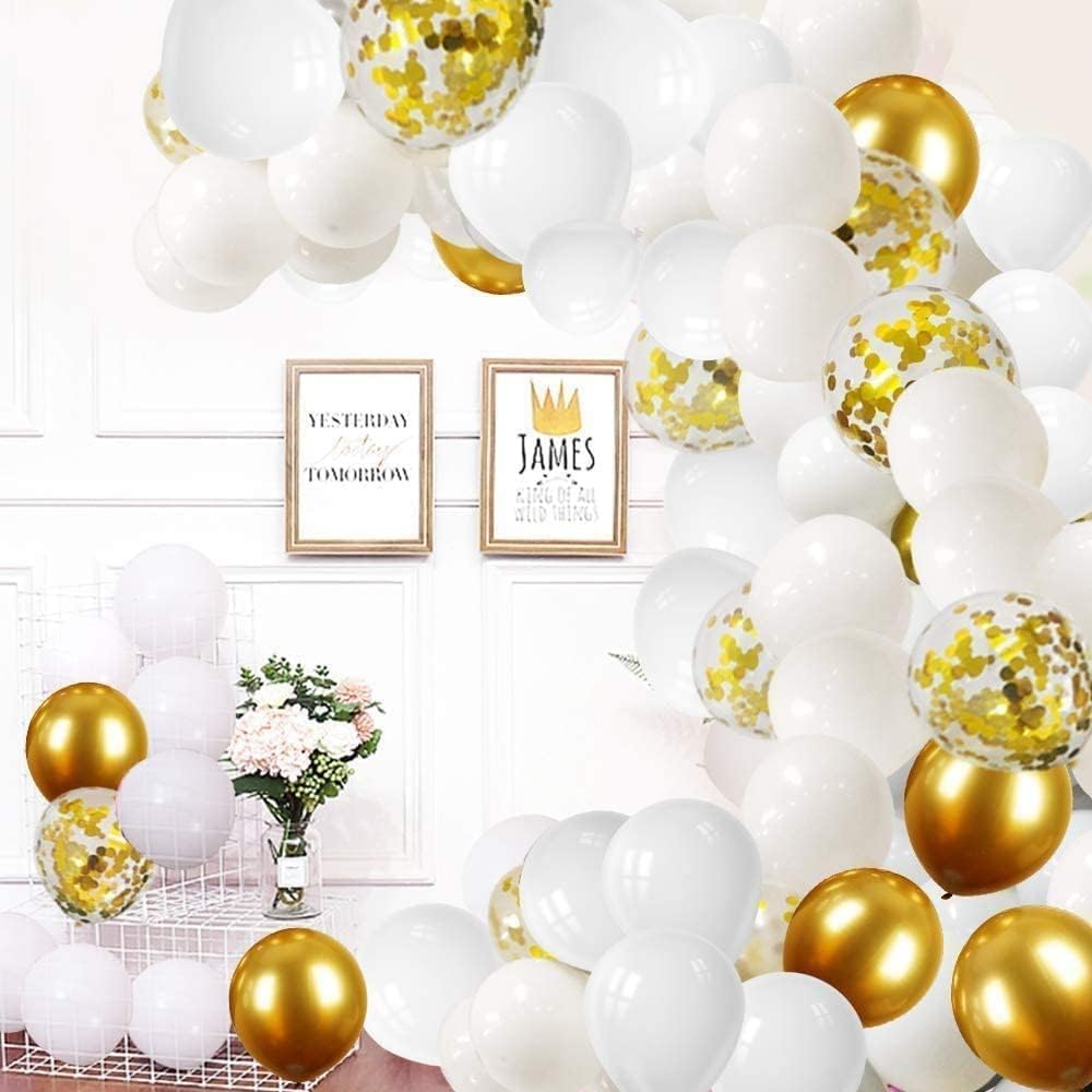 60 pcs Gold Metallic Balloons Set, Gold Confetti Balloons, Gold White Balloons for Wedding, Birthday, Graduation, Bridal Shower, Baby Shower Party Decoration