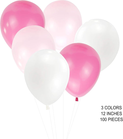 100 PCS 12 Inch Large Big Round White Pink Rose Assorted Color Biodegradable Latex Balloons Bulk Helium Gas or Air Inflated Inflatable for Wedding Party Girls’ Birthday Decorations Supplies Favors