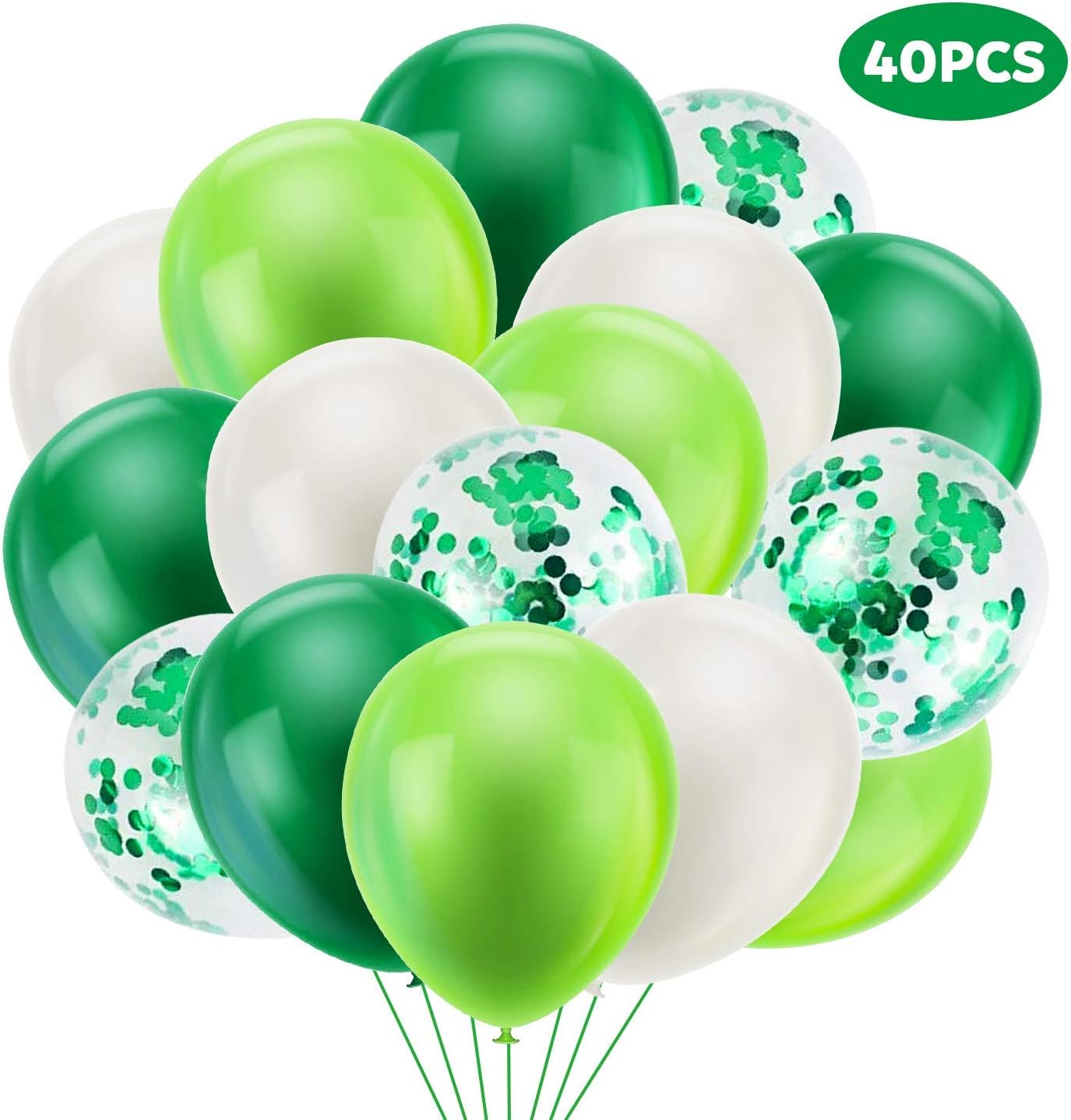 40Pcs 12 Inches St. Patrick'S Day Latex Balloons Confetti Balloons Set - Green & White Balloons Helium Balloons For Saint Patty'S Day Irish Party Decorations Supplies