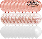 Rose Gold Happy Birthday Balloon Banner with White and Rose Gold Confetti Balloons – Perfect decoration for women’s and girls’ birthday parties.