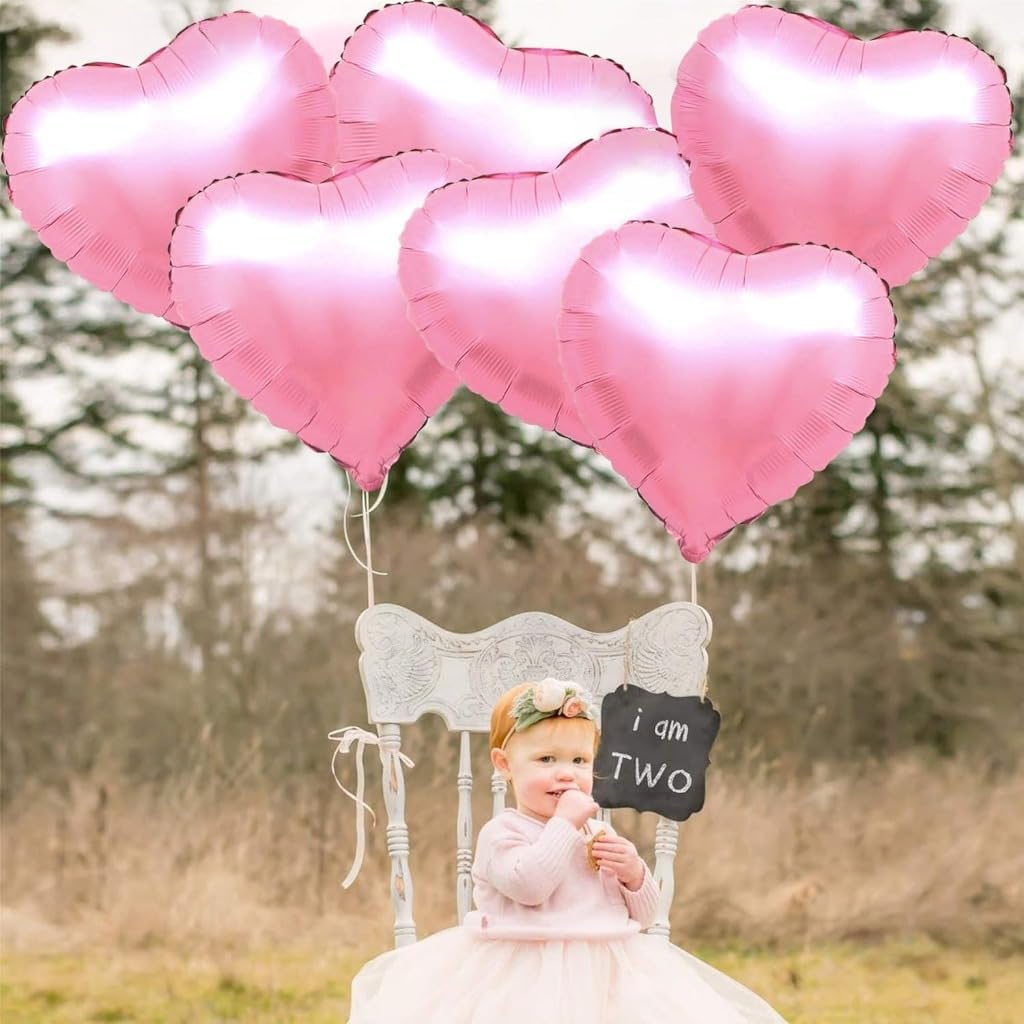 Pink Heart Balloons for Party Decoration - Pack of 6, 18 Inch | Foil Heart Shaped Balloons for Wedding Decorations | Pink Balloons for Engagement, Bridal Shower, Valentines Decorations or Anniversary