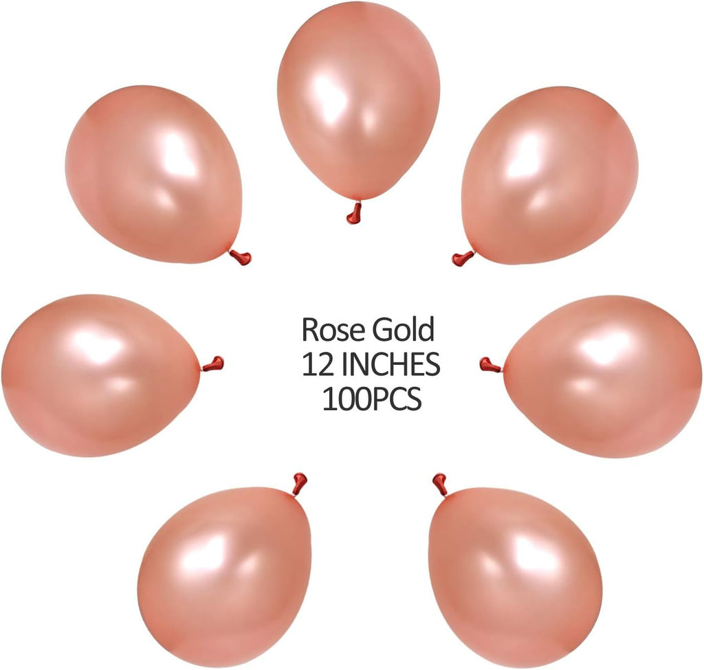 100 PCS 12 Inches Pearlized Rose Gold Latex Balloons Large Thick Big Round Shining Pearlescent Biodegradable Bulk Helium Gas or Air Inflated for Kids Birthday Wedding Party Decorations Supplies Favors