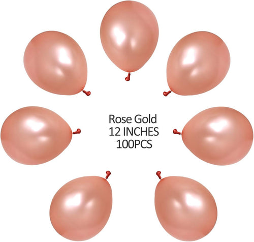 100 PCS 12 Inches Pearlized Rose Gold Latex Balloons Large Thick Big Round Shining Pearlescent Biodegradable Bulk Helium Gas or Air Inflated for Kids Birthday Wedding Party Decorations Supplies Favors
