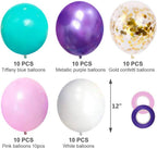 Unicorn Mermaid Latex Balloons 50Pack,12 Inch Gold Confetti Party Balloons, Light Pink Blue Purple Assorted with 2 Rolls Ribbon for Parties, Birthday.