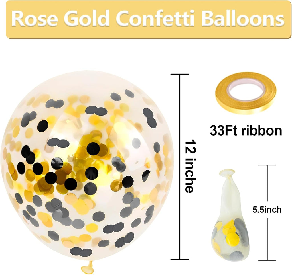 Black Gold Confetti Latex Balloons - 60 Pack 12 inch Helium Black Gold Confetti Balloons for Wedding Graduation Baby Shower Birthday Party Decorations