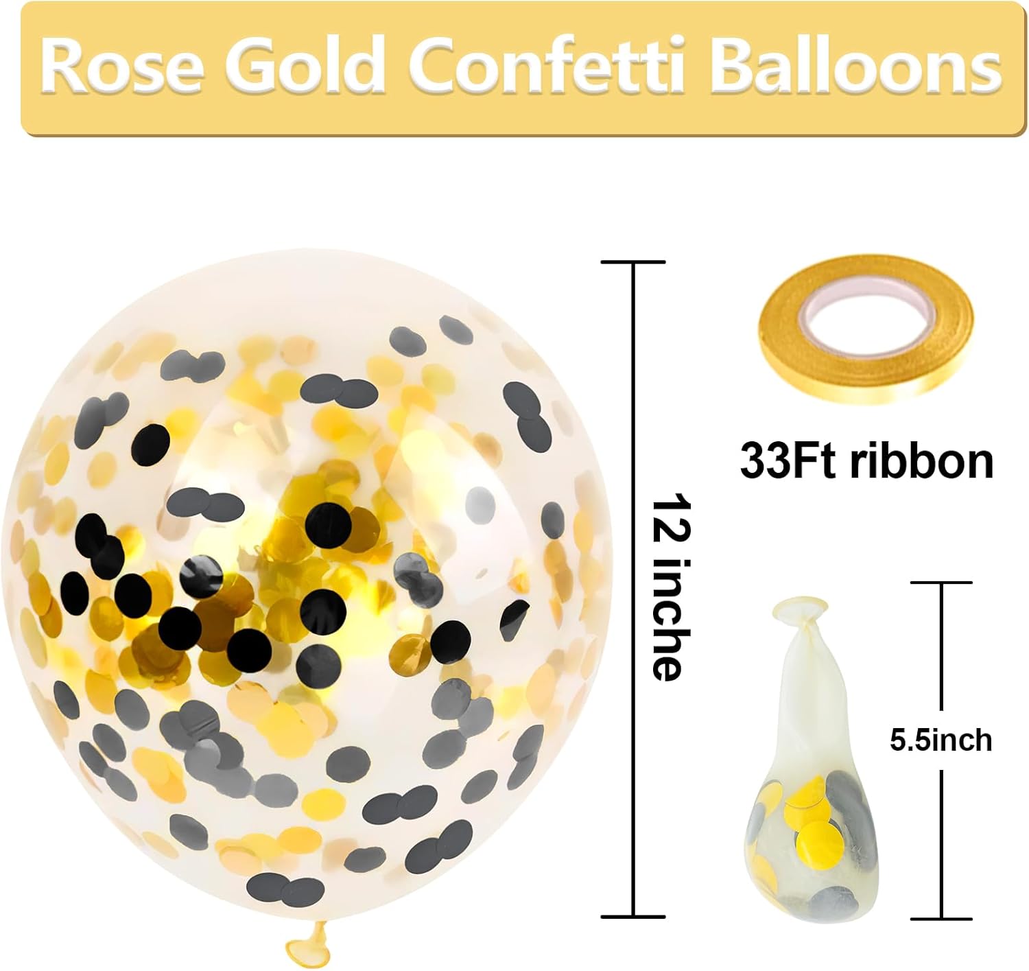 Black Gold Confetti Latex Balloons - 60 Pack 12 inch Helium Black Gold Confetti Balloons for Wedding Graduation Baby Shower Birthday Party Decorations