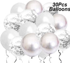 Silver Happy Birthday Balloon Banner with White and Silver Confetti Balloons – Ideal for birthday party decorations.