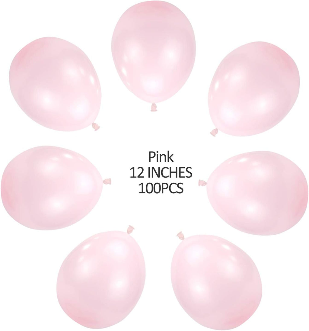 100 PCS 12 Inches Pink Latex Balloons Large Thick Big Round Biodegradable Bulk Helium Gas or Air Inflated for Kids Birthday Graduation Wedding Party Halloween Christmas Deco Supplies Favors