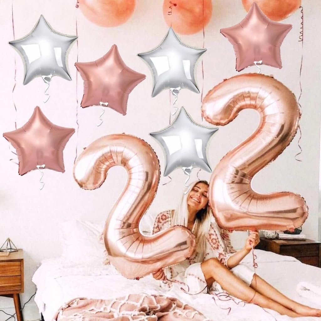 Rose Gold and Silver Star Balloons – 18 Inch, Pack of 6 Rose Gold Star Foil Balloons for Birthday Party Decorations Elegant Mylar Star Balloons in Rose Gold and Silver – Perfect for Silver & Rose Gold