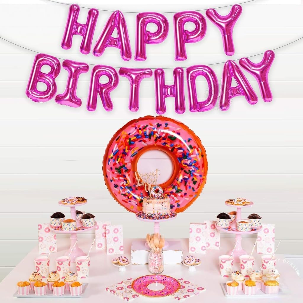 Pink Happy Birthday Balloons Banner - 16 Inch | Happy Birthday Sign Balloons for Happy Birthday Decorations | Happy Birthday Party Decoration | Happy Birthday Banner for Birthday Party Decoration