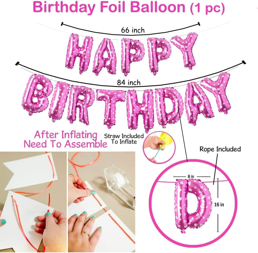 25Pcs Decoration Set – Foil Balloons, Latex Balloons, and Ribbon | Party Decoration for Girls | Pink Balloons