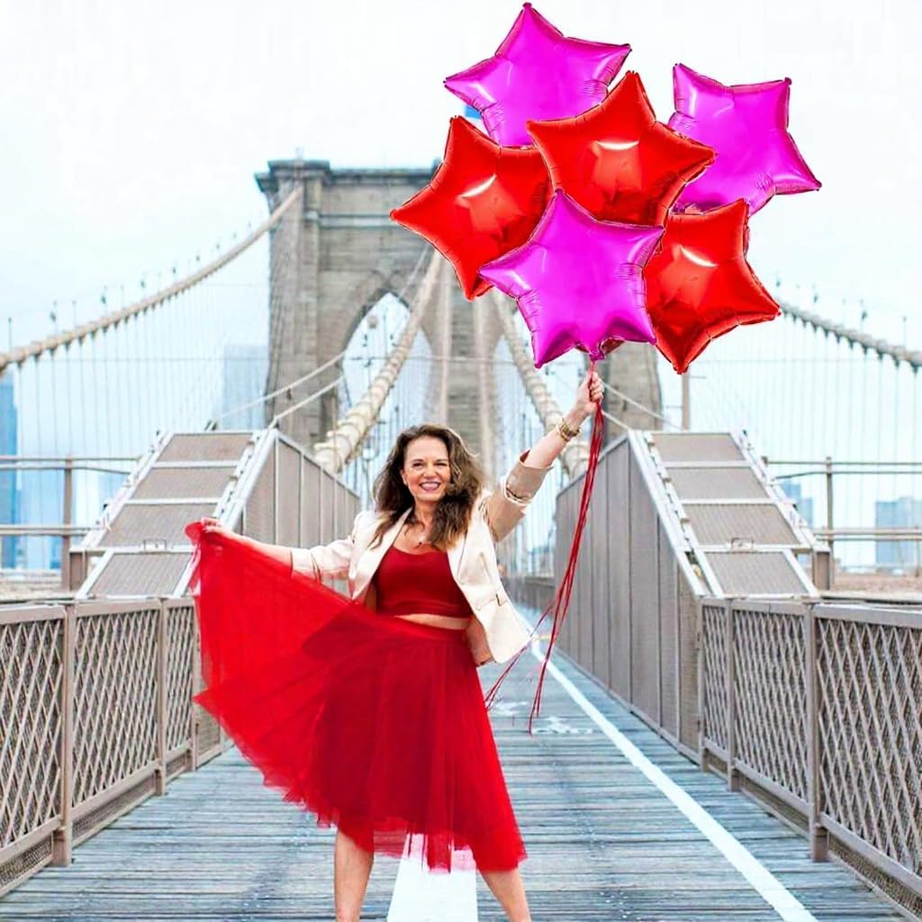 Pink and Red Star Foil Balloons Set – 6 Pack | 18 Inch Star-Shaped Red and Pink Foil Balloons | Metallic Party Balloons for Birthday Decorations, Wedding, Anniversary, Bridal Shower, and Baby Shower