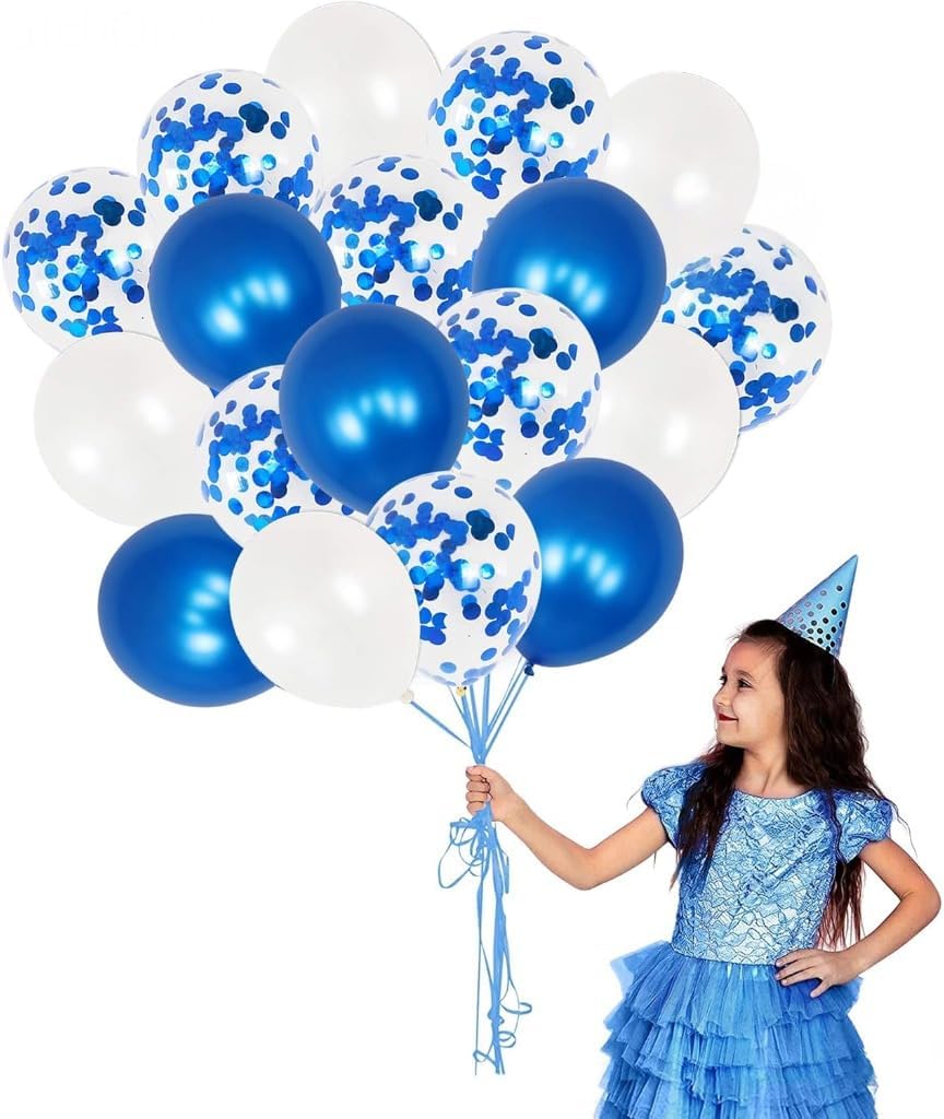 Navy Blue and White Balloons Decoration - 30 Pack | Blue Balloons and Blue Confetti Balloons | Navy Blue Balloons Arch Garland for Navy Party, Graduation Decorations, Birthday Party Decor