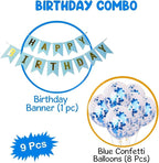 9Pcs Happy Birthday Decoration Set – Blue Happy Birthday Banner with Confetti Balloons and Ribbon - Birthday Party Decoration for Boys, Girls, Men & Women