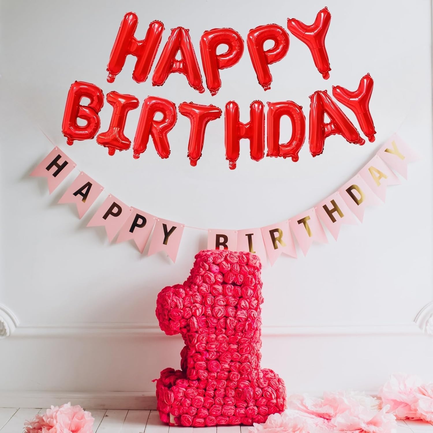Happy Birthday Balloons Banner - Large Inflatable Aluminum Foil 3D Letters Banners for Kids and Adults Birthday Party Supplies and Decorations (Red)