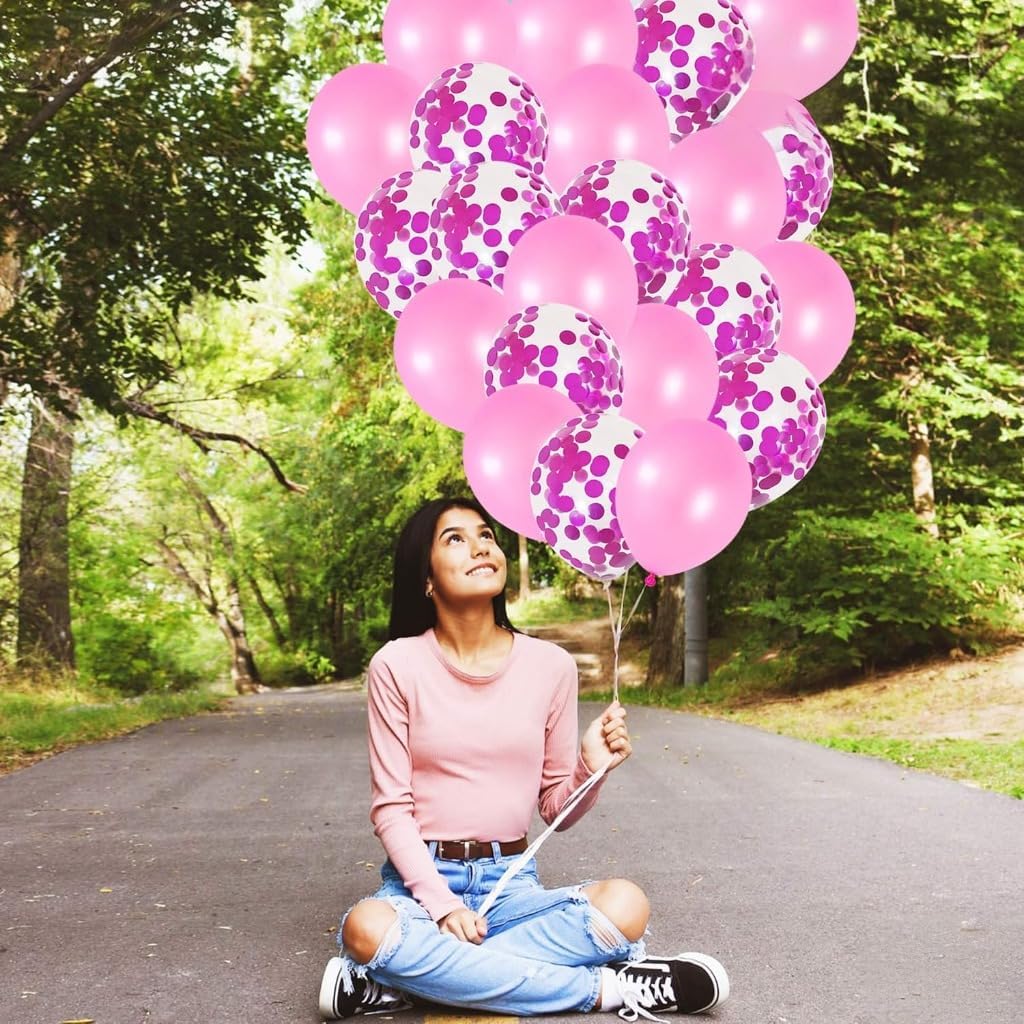 Pink and Pink Confetti Latex Balloons Kit – Pack of 30 | Latex Pink and Confetti Balloons for Birthday Party | Great for Debut Wedding Decorations, Baby and Bridal Shower, Engagement, Anniversary